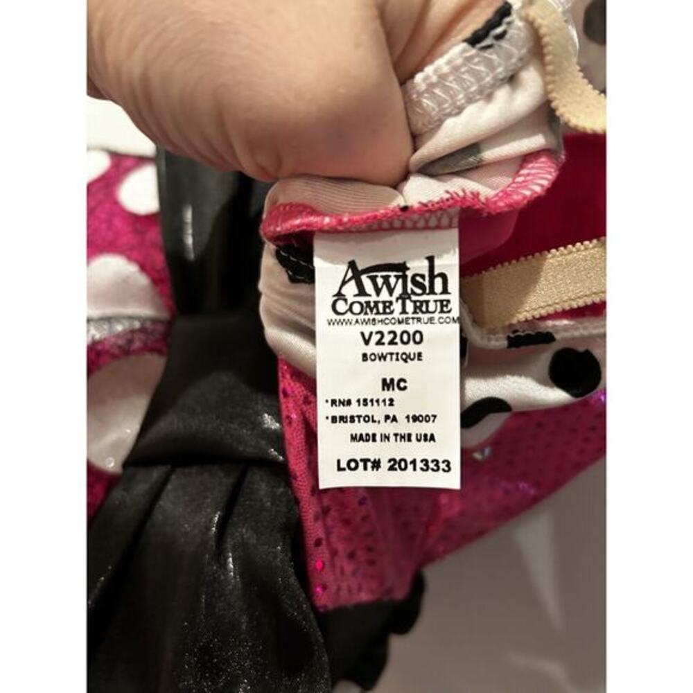 A Wish Come True Dance Costume Girl Child‎ Medium Girls Pink Polka Dot Bow - Picture 3 of 3